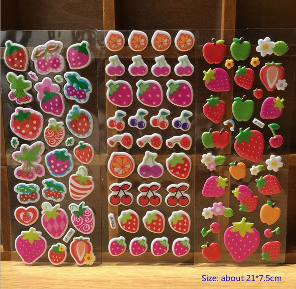 5 Sheets Special Scrapbooking Bubble Puffy Stickers Kawaii Fruits  Strawberry Kids Children Toys Stickers vehicle cars trains traffic Smile  face